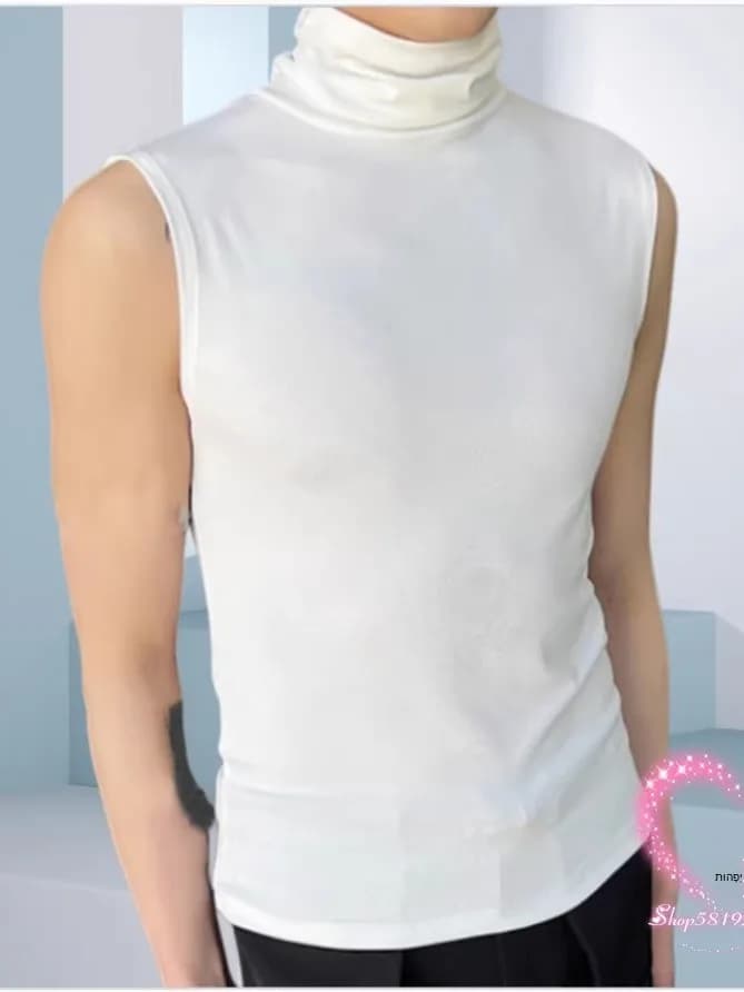 White High Collar Sleeveless Vest Men's High-End Fitness Sport Modal Neck T-Shirt Casual Style Non-Shrink Breathable Moisture...