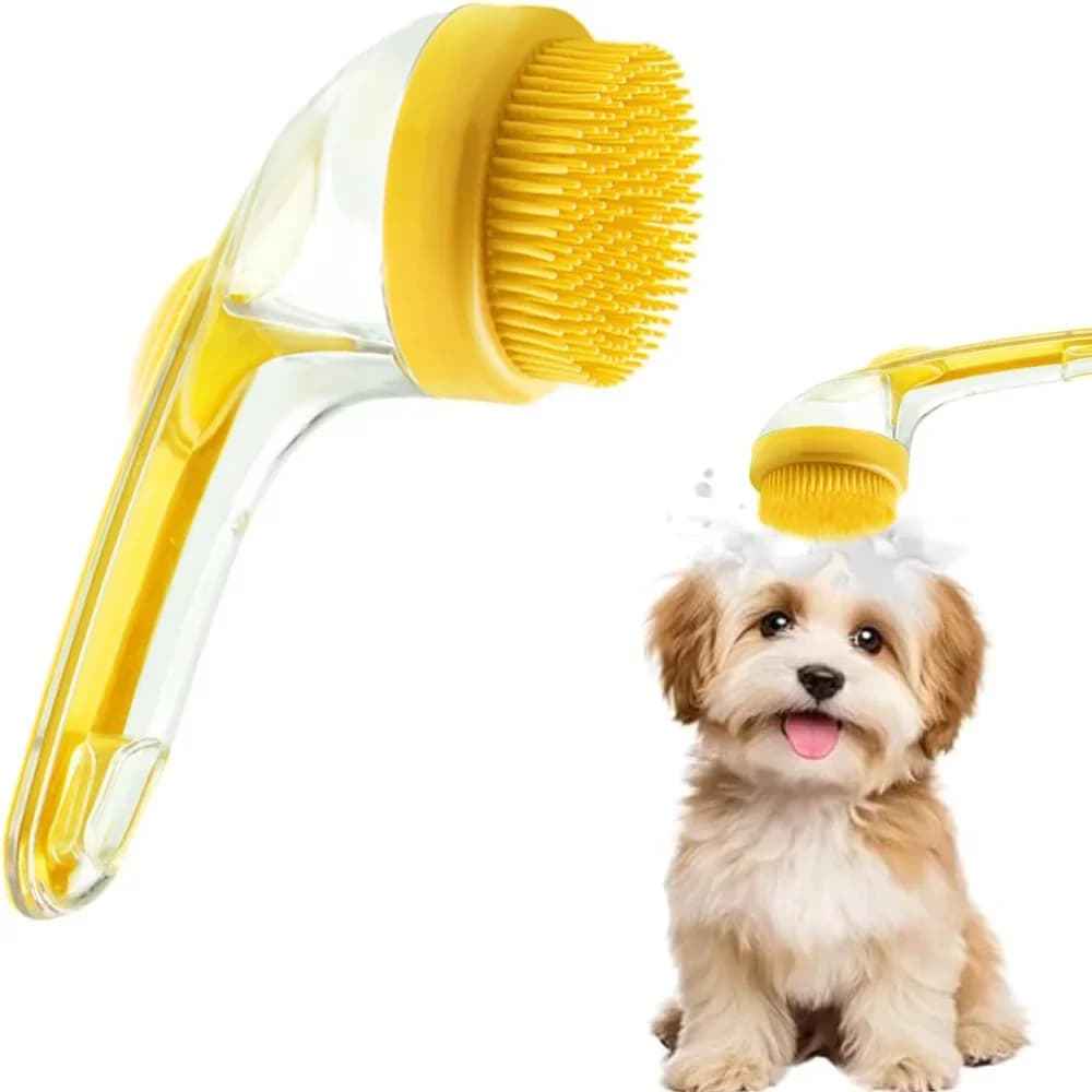 Long Handle Silicone Pet Bath Brush, Anti-slip Soft Bristle Massage Scrubber, Multifunctional Dog Cat Grooming & Cleaning Tool