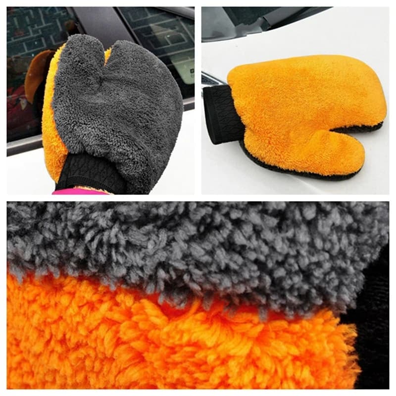 Coral Fleece Velvet Plush Short Wool Mitt Wash Car Mitten spazzola per il lavaggio guanto per la pulizia strumenti panno guanti per autolavaggio arancione + grigio
