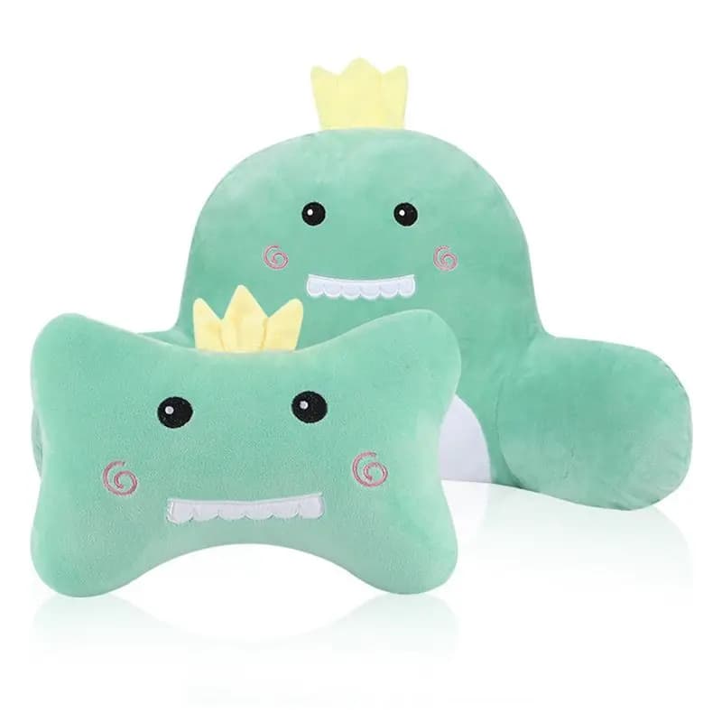 A73Q-Cuscino per poggiatesta e supporto lombare per auto, simpatico cuscino per supporto lombare a forma di dinosauro e kit cuscino per il collo, per dormire in auto