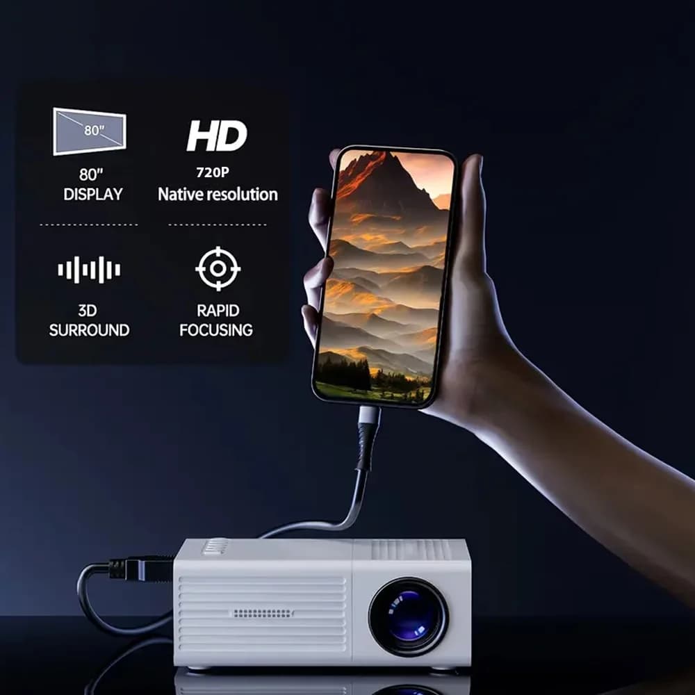 Mini proiettore compatto, supporto nativo 320*240, connettività USB 1080P, telecomando incluso | Funziona con smartphone e tablet