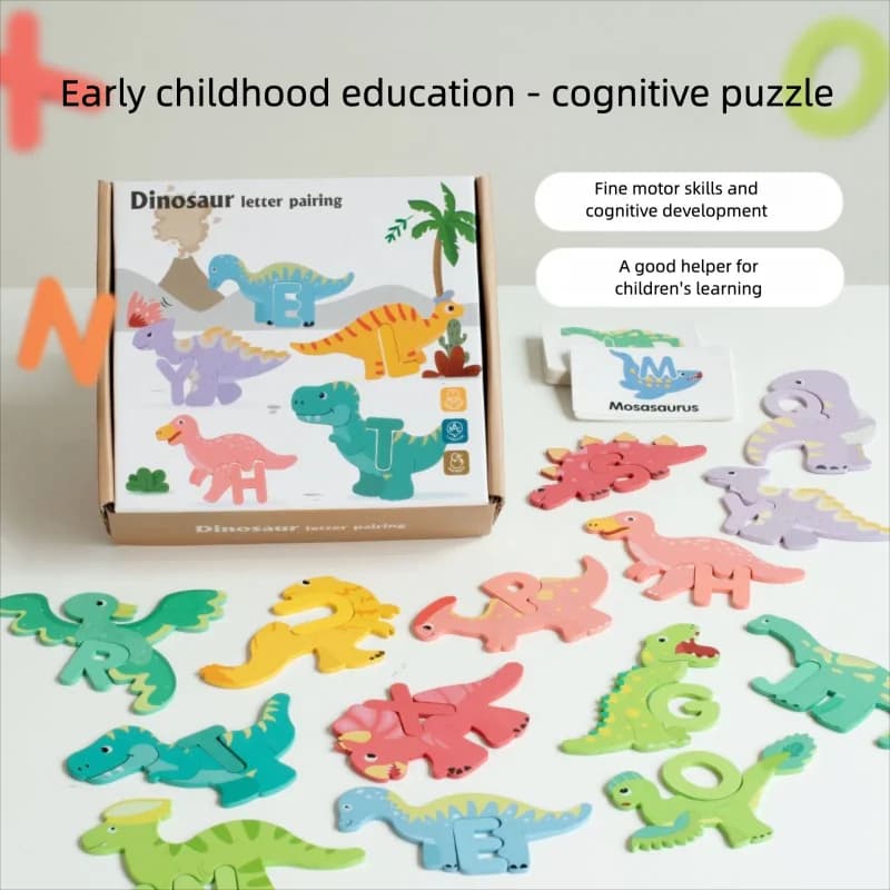 Dinosauro creativo in legno 26 lettere, giocattoli puzzle educativi per la prima infanzia, giochi di apprendimento dell'illuminazione, insegnamento dei bambini