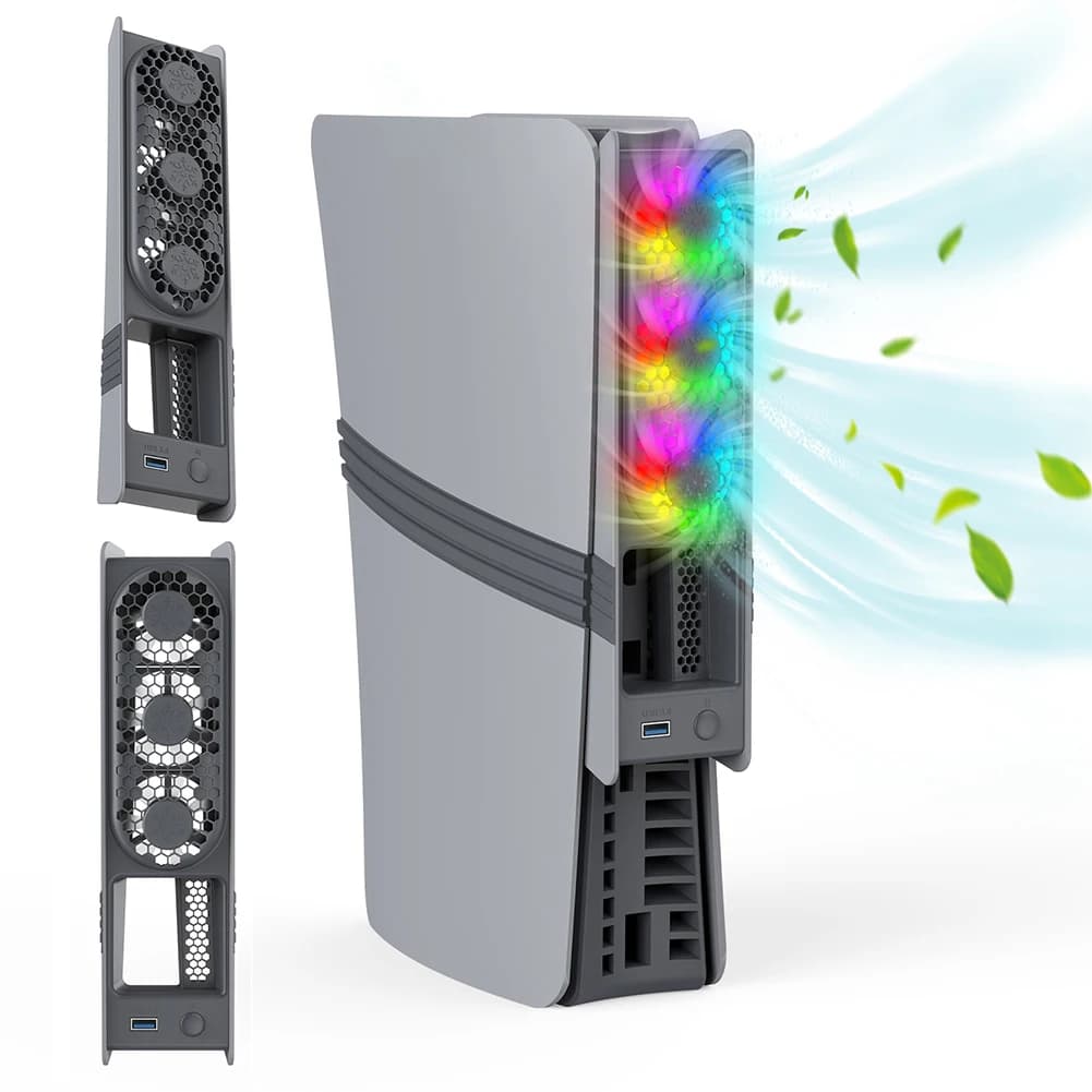 For PS5 Pro/PS5 Slim Cooling Fan with USB port and RGB light for Playstation 5 Pro/Slim Disc and digital edition