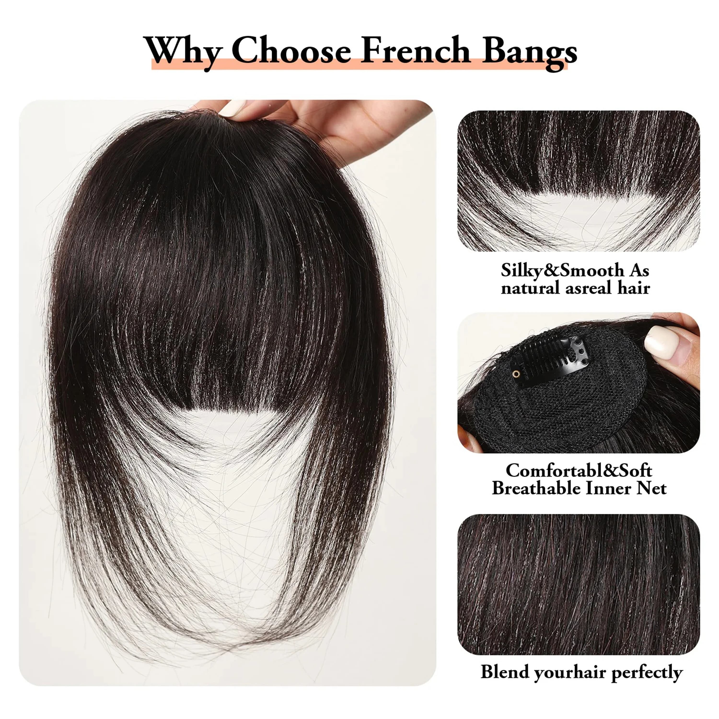 Frange a clip effetto fumetto, frange spesse, extension per capelli, capelli umani con baffi laterali, adatte per feste, alla moda per donne e ragazze