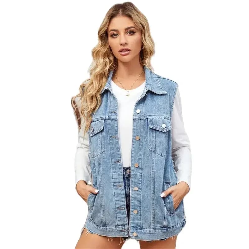 Moda tasche interne gilet di jeans con cappuccio staccabile donna Cardigan monopetto giacca senza maniche capispalla Casual femminile