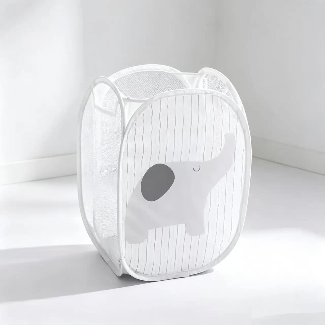 Foldable Mesh Laundry Basket, Cartoon Dirty Clothes Hamper, Breathable Storage Bin for Bedroom Bathroom Home Organizer