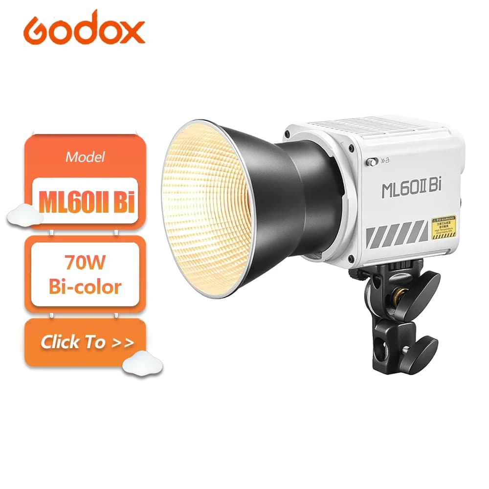 Godox ML60II Bi 70W 2800K-6500K Luce LED Bicolore per Video con Attacco Bowens, Controllo Bluetooth per Fotografia, CRI 96 TLCI 97