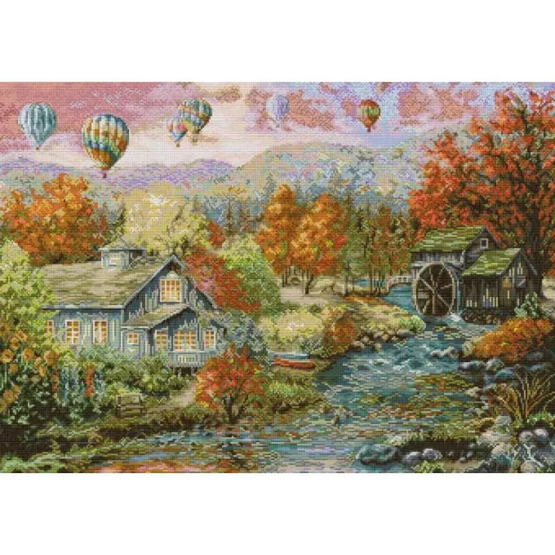 Valle autunnali Paesaggio Kit punto croce 14 16 11CT Ramo bianco Tela stampata Tessuto Cucito Ricamo fai da te Decorazioni per la casa Artigianato