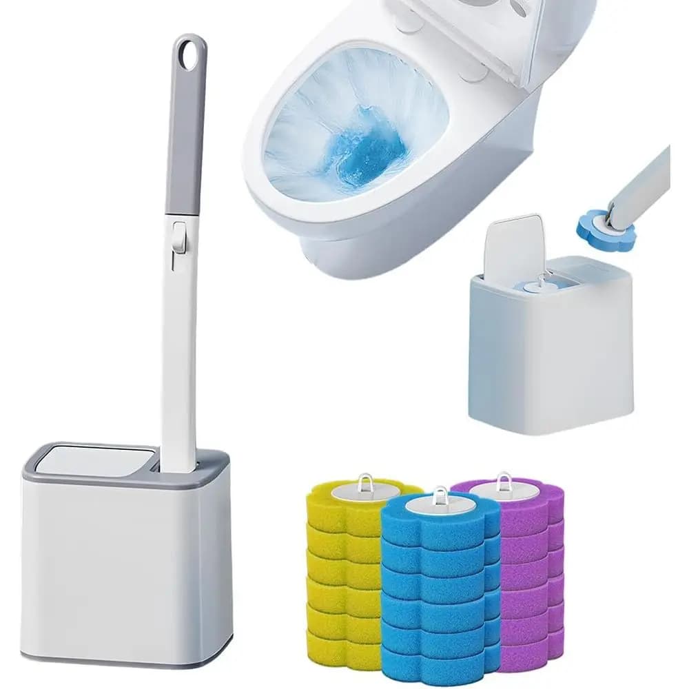 Compact Wall Mounted Toilet Brush Holder, Hygienic Toilet Cleaner for Small Bathrooms (Gray + 18PCS Brushes)