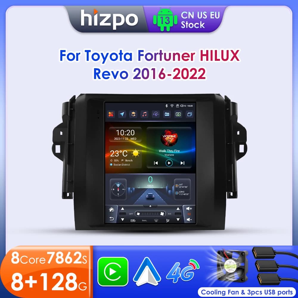 Hizpo per autoradio stile Tesla per Toyota Fortuner HILUX Revo 2016 - 2022 Wireless CarPlay Android Auto No 2 din 2din DVD RDS