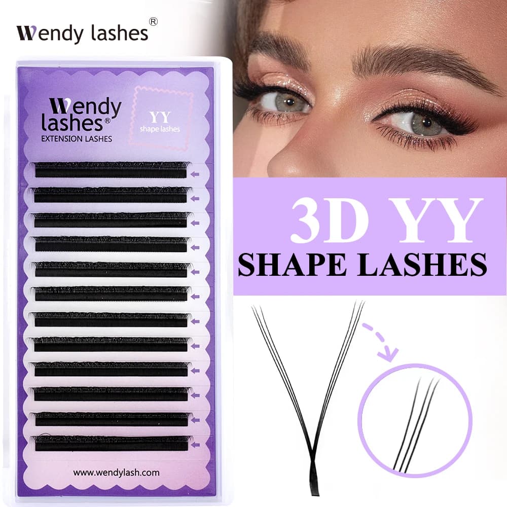 Wendy Lashes YY Forma Estensioni ciglia 12 linee C/D Curl Nero Y Ciglia Premade Volume Ventole Ciglia individuali Forniture