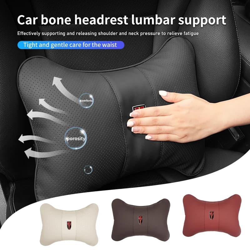 Car Seat Neck Pillow Waist Support Leather Headrest Lumbar Cushion For Hong Qi FAW Red Flag E-HS3 HS5 HS7 HS9 H5 H7 H9 2018-2022