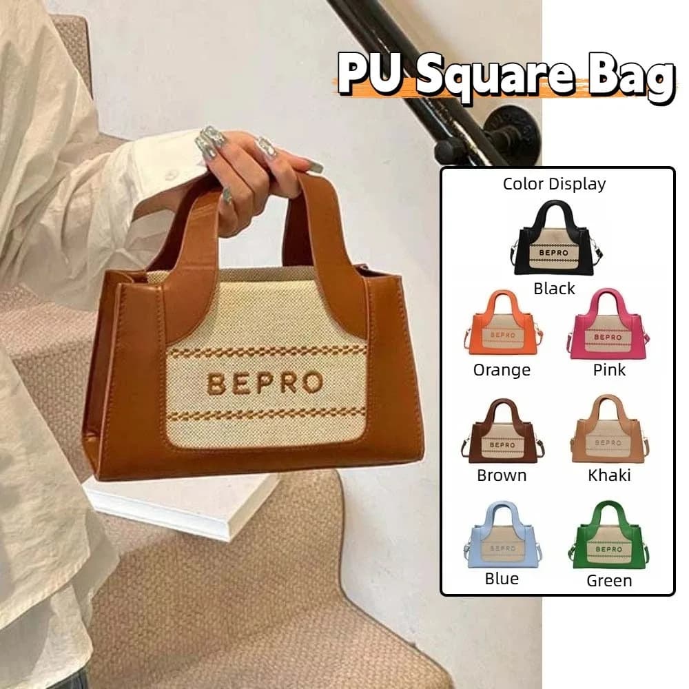 Large Capacity PU Square Bag Anti-splash Water Lightweight Contrast Color Handbag Crossbody Pouch Dopamine Color