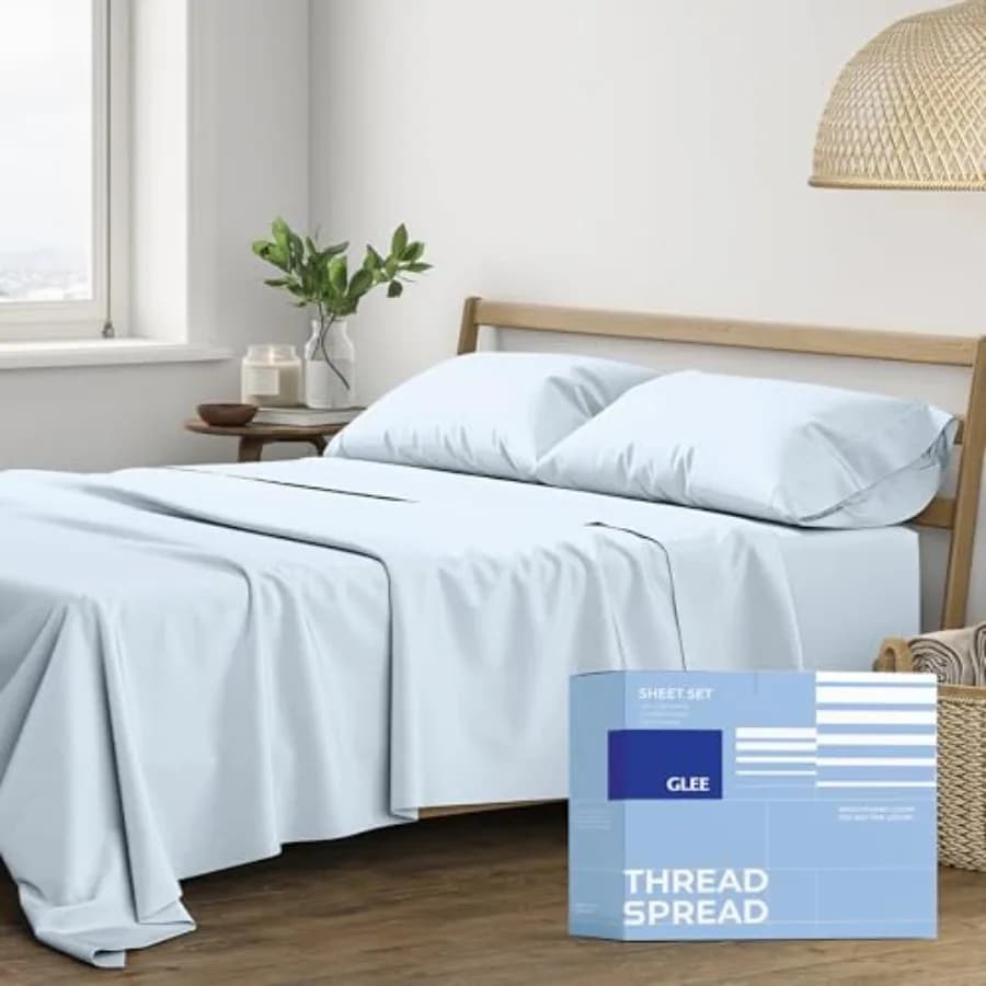 Set di Lenzuola in Cotone - Collezione Glee Serie 400, 100% Cotone, 4 Pezzi, Tasca Profonda 16 Pollici, Set Letto Morbido per Clima Caldo