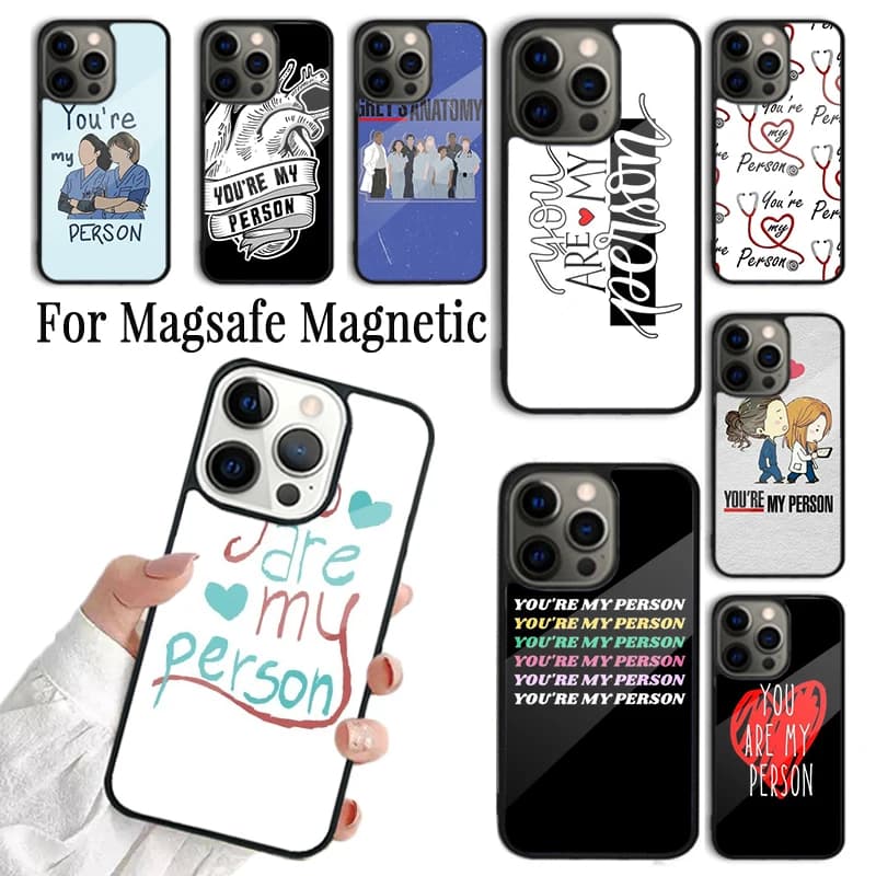 Cover per iPhone con tema Grey's Anatomy 'You are my person' per modelli 17 16 15 14 13 12 11 Pro Max Plus, Compatibile con Magsafe