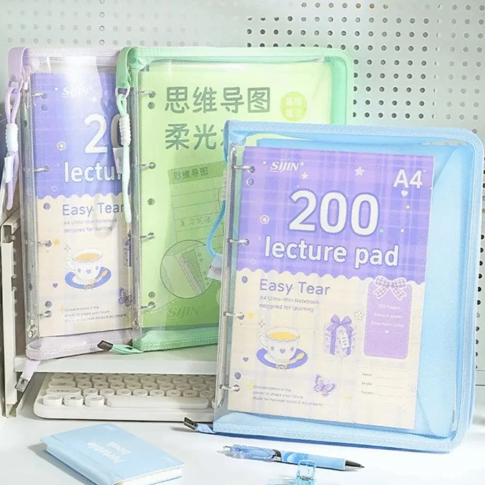 Large-capacity 4-Hole Loose-leaf A4 Binder Folder, Transparent with Handle File Bag Zipper Document Pouch School Supplies