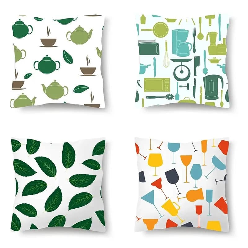 Colorful Kitchen & Drink Pattern Pillow Covers Pattern Cushion Cover Suitable For Sofa Bedroom Car Pillow Cover