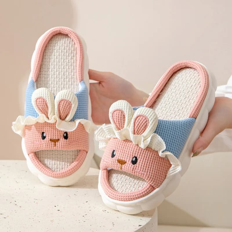 Pantofole Unisex in Lino con Volant, Design Carino, Suola Morbida Antiscivolo, per Interni ed Esterni, Casa e Camera da Letto, Quattro Stagioni, Scarpe per Coppie