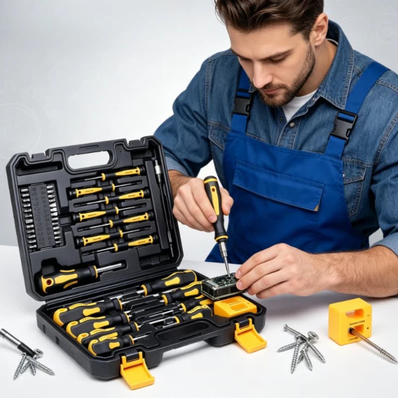 Set di Cacciaviti Professionali da 43 Pezzi con Portainserti Magnetico, Punte Piatte, Phillips, Esagonali, Torx, Utensili di Precisione