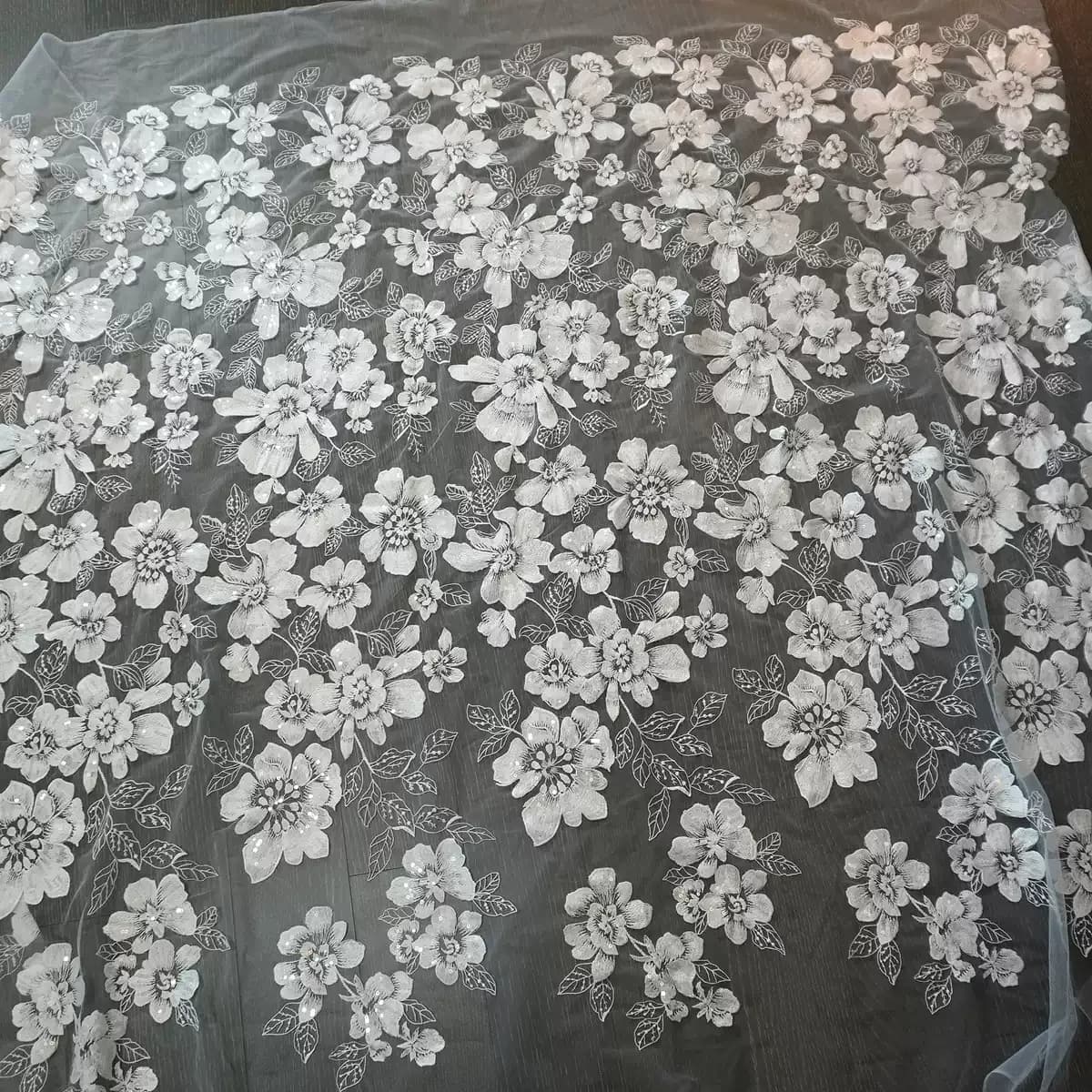 1yard Embroidered Textured Material for clothes designer fabric for patwhork,Decorative Lace Fabric Large Flower and Leaf Design