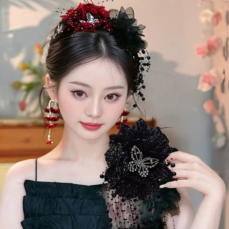 New Exaggerated Flower Tassel Hair Clip Versatile Temperament Butterfly Shark Clip For Women Girls Simple Hair Accessories Gifts