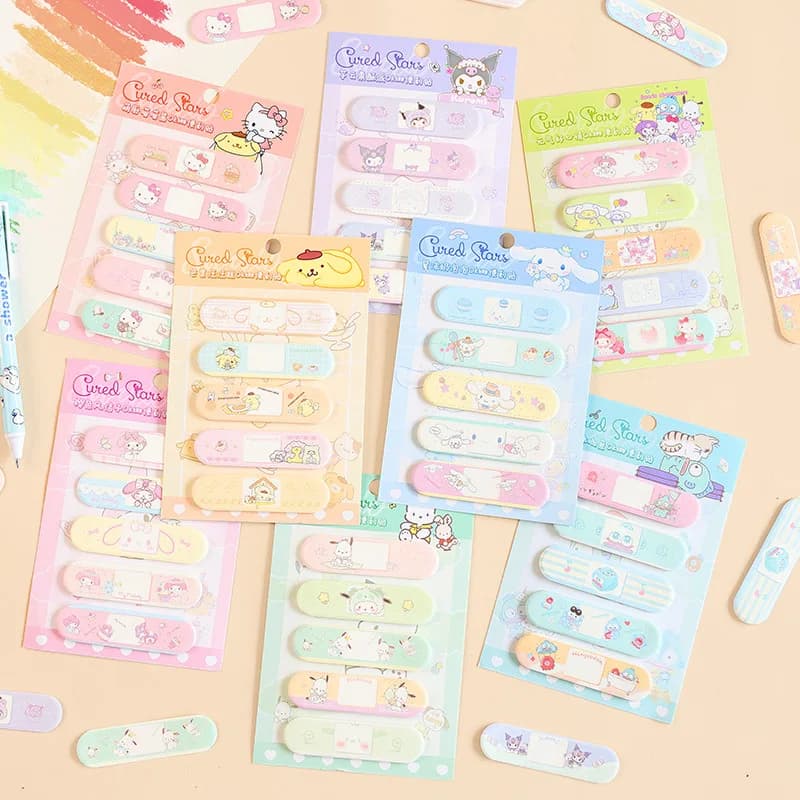 Set da 100 Pezzi di Note Adesive a Forma di Cerotto Sanrio Hello Kitty, Note Adesive a Forma di Benda Kuromi, Foglietti Adesivi