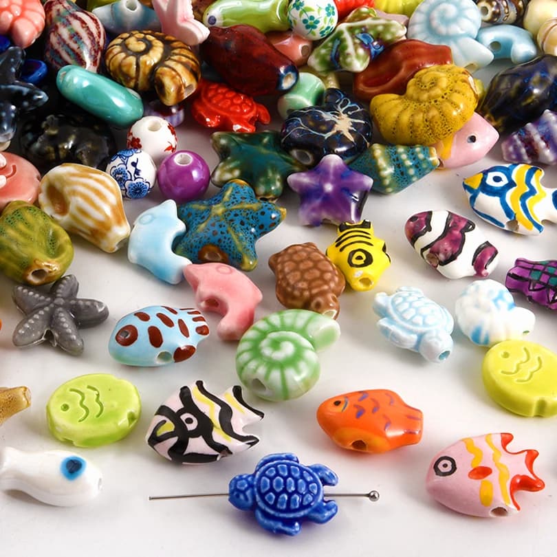 10/20 Pz Kawaii Dipinto A Mano In Ceramica Mare Animale Pesce Del Distanziatore Perline Sparse Per La Produzione di Gioielli Oceano Conchiglia Conchiglia Tartaruga Pendenti e Ciondoli All'ingrosso