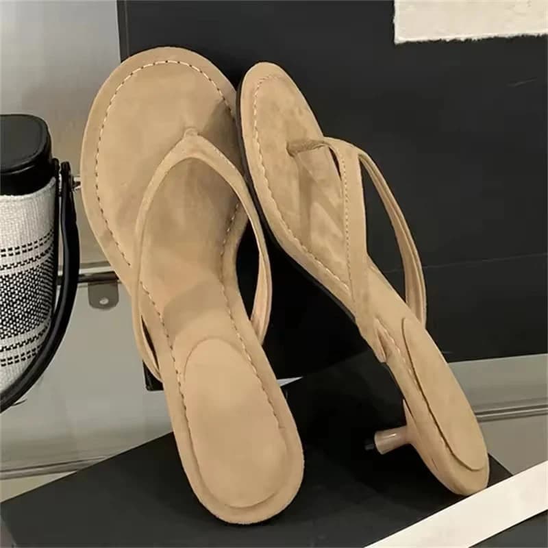 Lussuose Ciabatte Estive alla Moda con Tacco Basso Sottile, Sandali Casual da Spiaggia con Punta Rotonda per Donne, Scarpe Flip Flop, Zapatos De Mujer