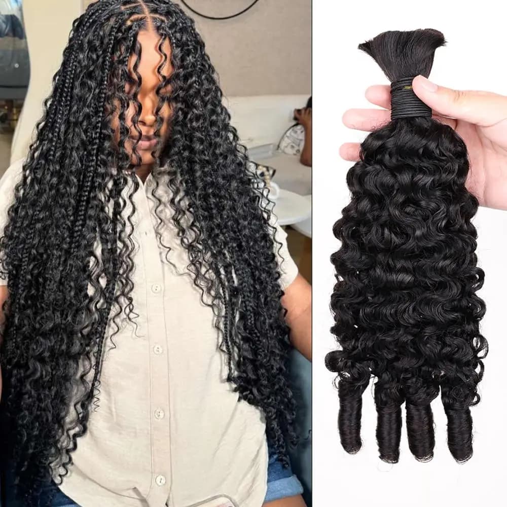 12A Deep Water Wave Bulk Human Boho Hair Wet and Wavy Curly Human Hair Extensions Unprocessed Burmese Curly Spiral Curly Ends Bulk Virgin Hair No Weft Natural Black For Braiding
