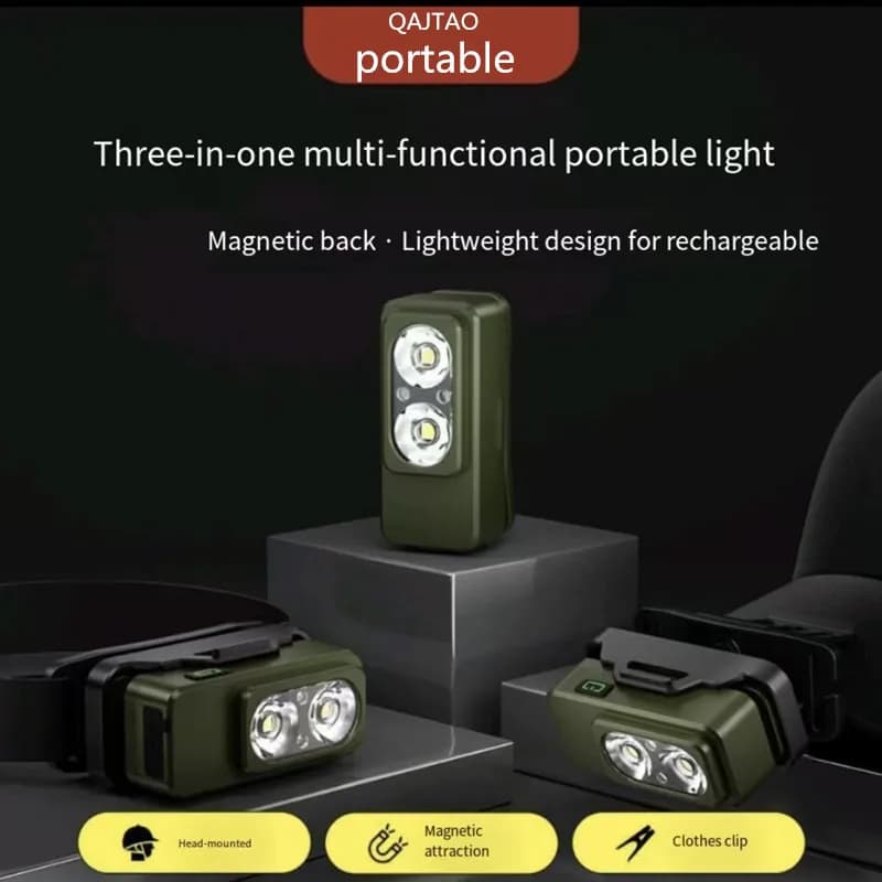D Headlamp Rechargeable USB Motion Sensor 130lm Head Flashlight with Clip Magnetic Function Headlight for Outdoor Fishing