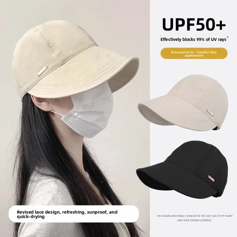 Spring Autumn Women's Fisherman Hat Small Duckbill Quick Dry UV Protection Sunshade Casual round Top Large Brim Fishing Cap