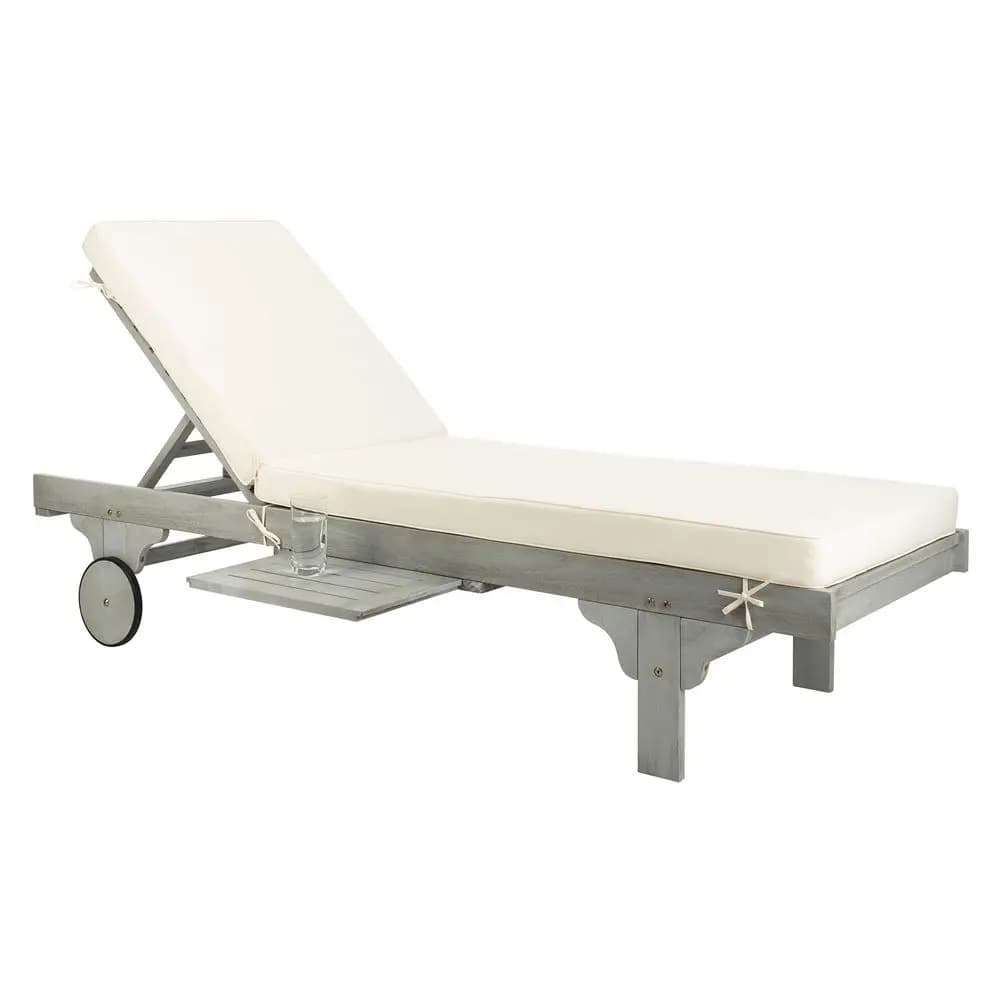 Collezione Outdoor Newport: Sdraio Regolabile Grigio-Beige con Cuscino e Tavolino Laterale Integrato