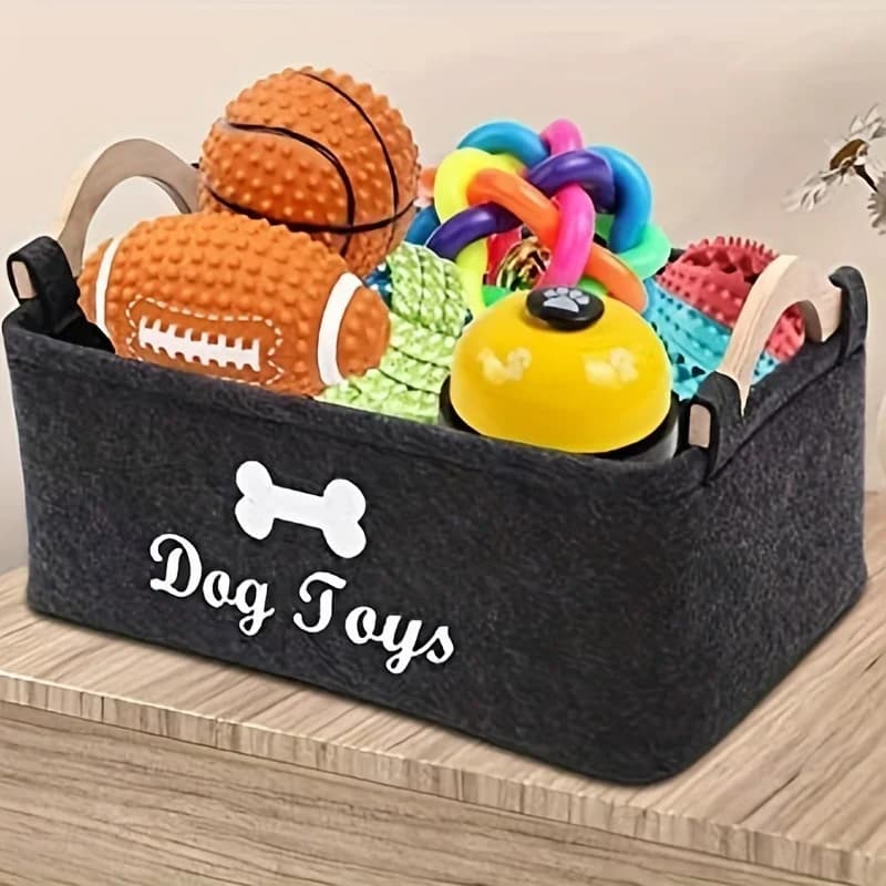 1 piece felt pet toy box, dog toy box, gift basket, organizer for organizing toys, blankets, leashes and pet food
