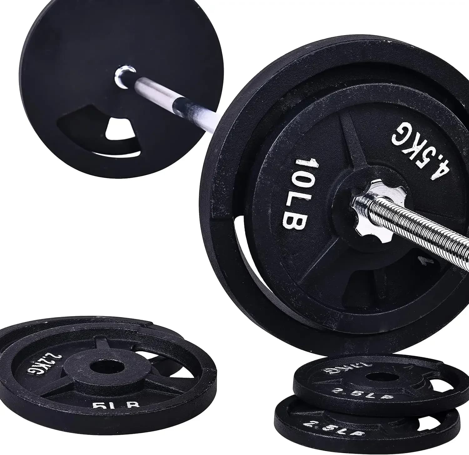 standard cast iron weight plates including standard 5-foot balance with star locks,