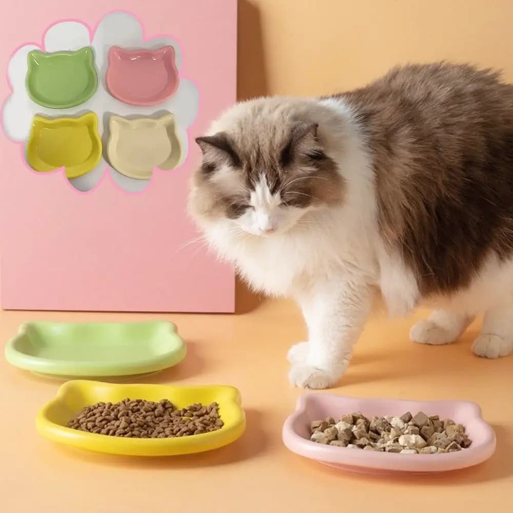 Cute Cat Shape Cat Bowl Non-slip Anti-Fall Flip Cat Food Bowl Plastic Kitten Bowl Pet Feeding