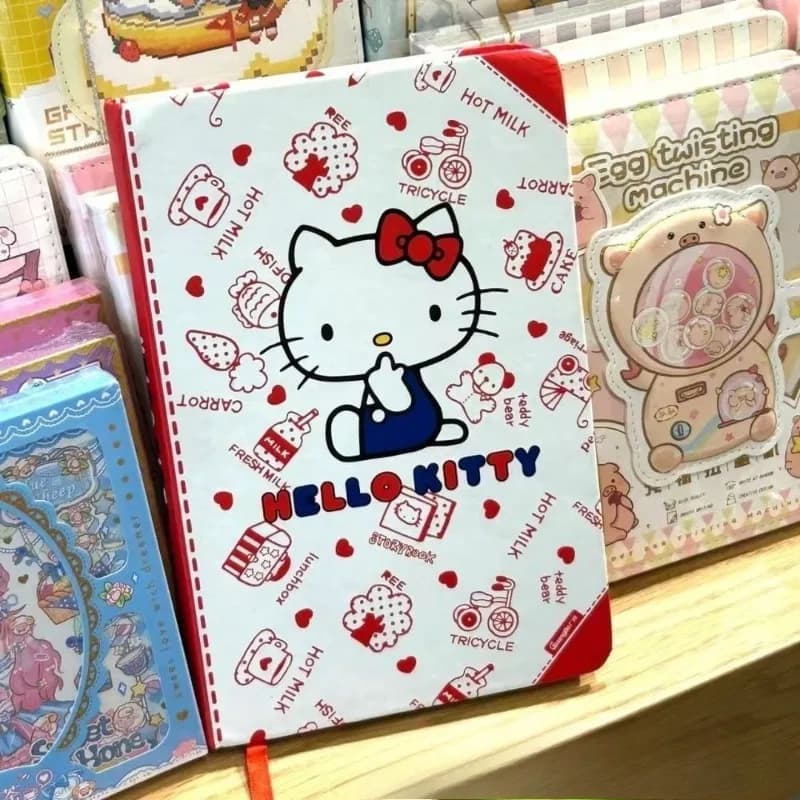 Quaderno Anime Sanrio Hello Kitty, carino quaderno con copertina rigida, pagine colorate, cancelleria per studenti, diario estetico, agenda, diario carino