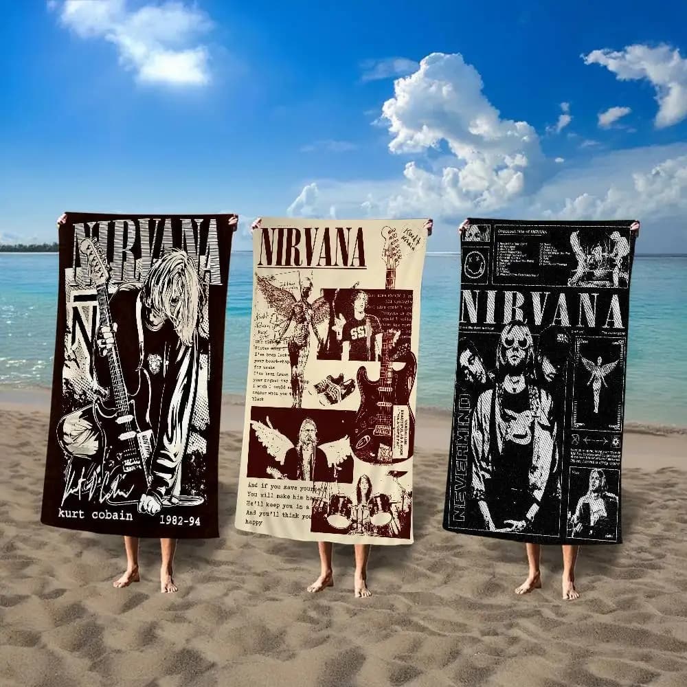Band Hot N-Nirvanas Anime Beach Swimming Towel Soft Absorbent Washcloth Children's Gifts for Kids Travel Camping Gym