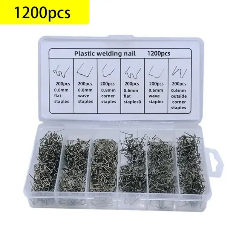 600/1200/3000PCS Graffette per saldatura in plastica Set di chiodi per saldatura Graffette ondulate pretagliate per riparazioni paraurti Riparazione plastica automatica 0.6/0.8mm