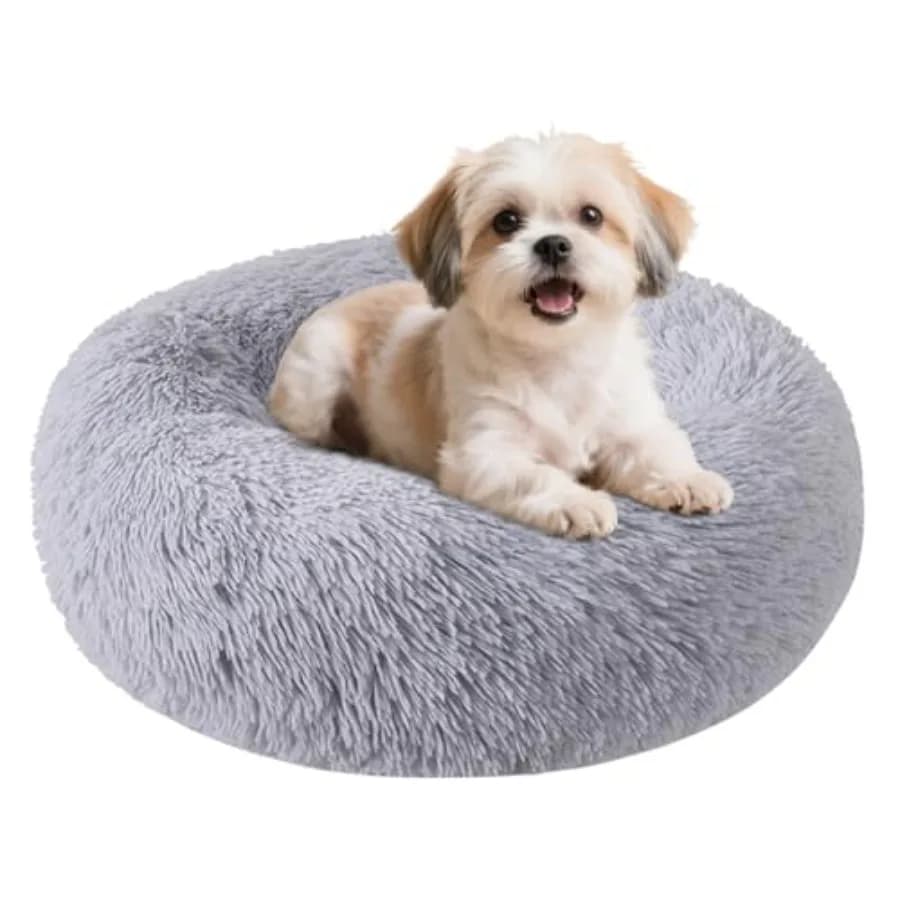 Dog Bed for Small Medium Large Dogs Cats, Calming Washable-Round Cozy Soft Pet Bed for Puppy and Kitten with Slip-Resistant Bot