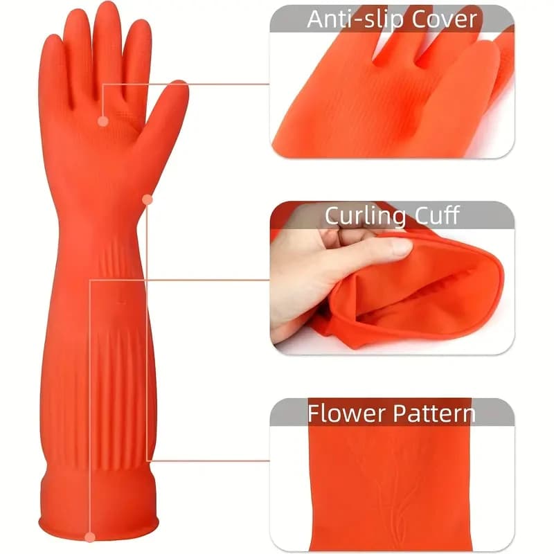 Guanti da cucina in lattice di gomma riutilizzabili allungabili da 45 cm, morbidi e confortevoli, impermeabili, per pulire la casa
