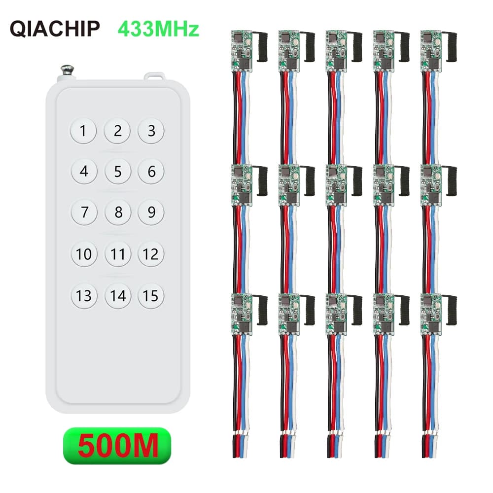 QIACHIP Modulo telecomando RF wireless Ricevitore interruttore 433 MHz DC12V 5 V 24 V con controllo della luce del trasmettitore a lungo raggio