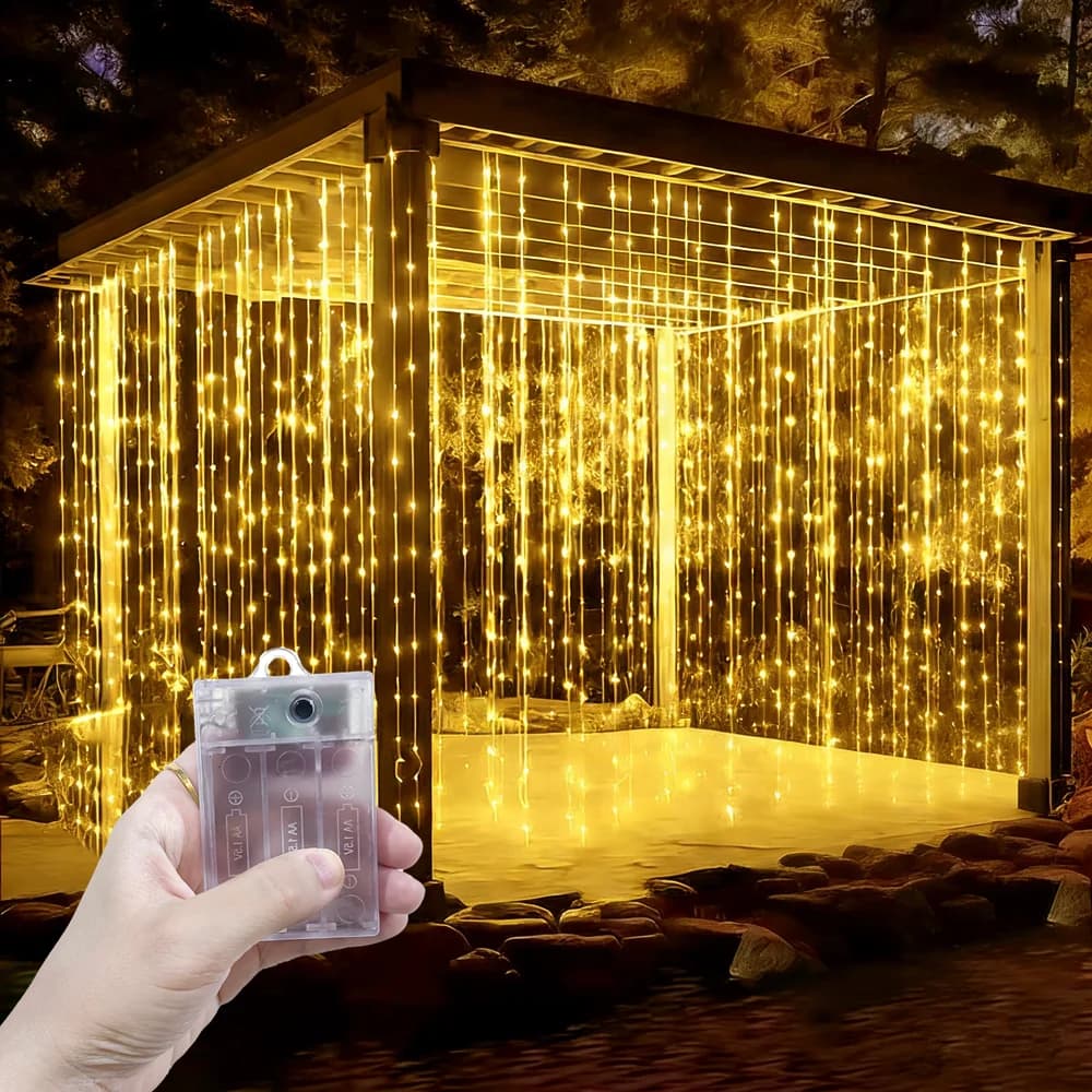 Luci a LED a tendina con 8 modalità di illuminazione, a batteria, per feste, matrimoni, decorazioni natalizie per camera da letto e casa