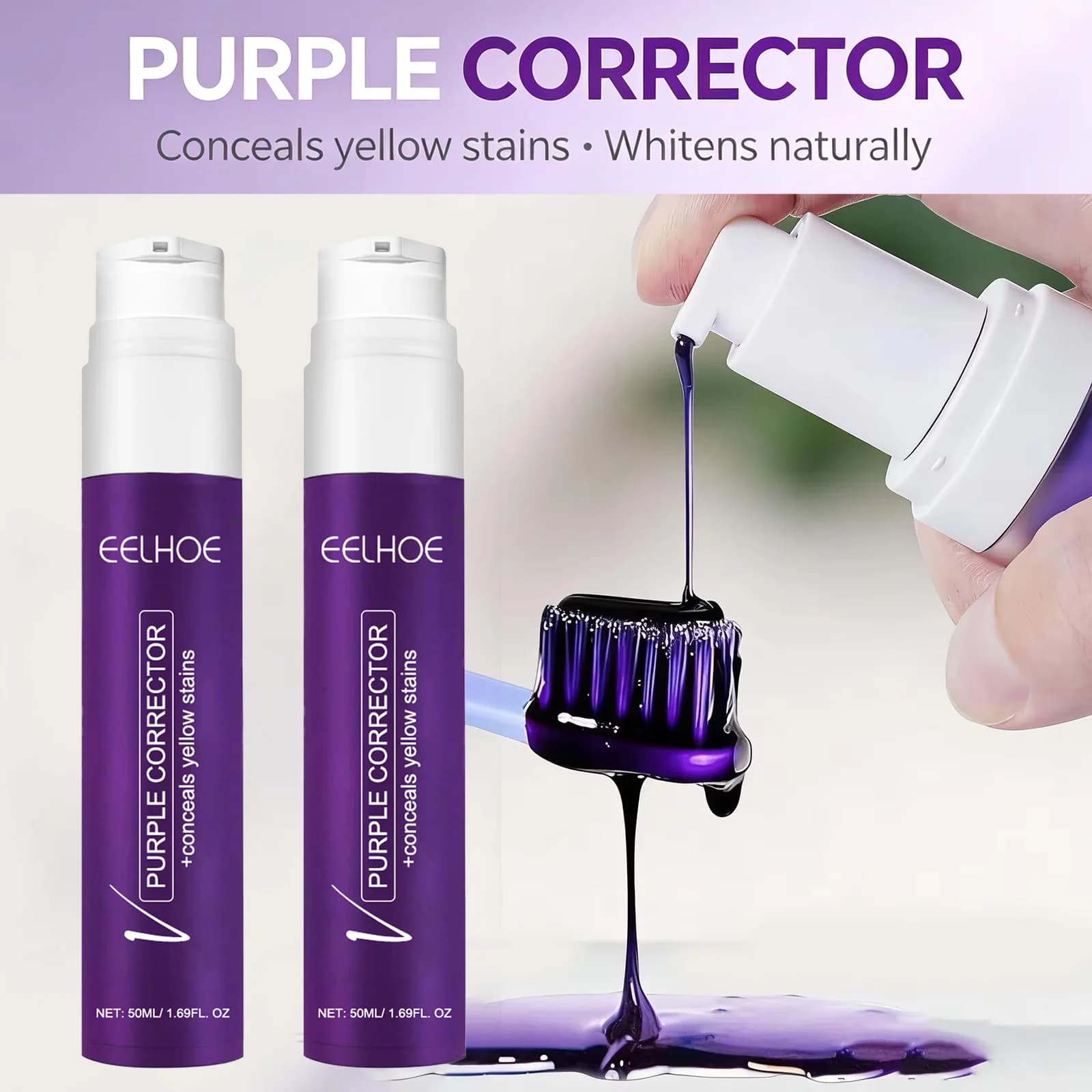 Dentifricio Corrector Purple Tooth Whitening for Tooths, Removes Dental Plate and Yellow Macchies, Prevents Pigmentation, Safe for Nail Polish, Fresh Food
