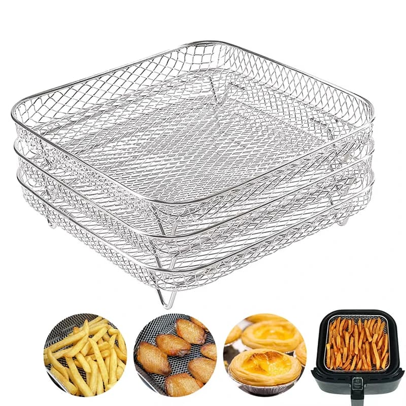 New Durable Stackable Air Fryer Rack Non-Stick Stainless Steel Airfryer Tray Grill Basket Kitchen Gadgets