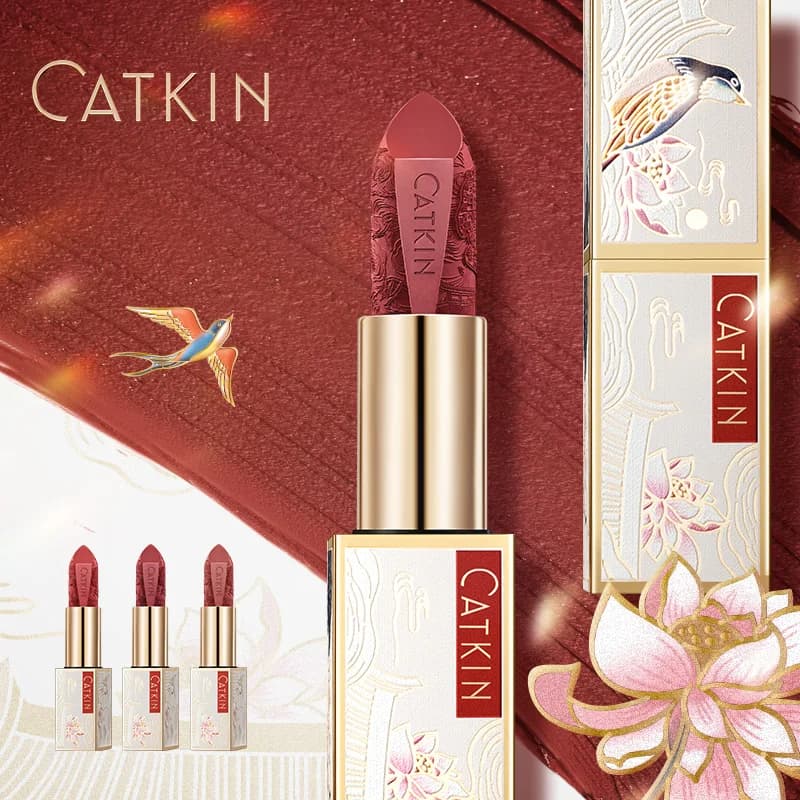 CATKIN Dreamworld Carving Lipstick, Waterproof Long Lasting Satin Nourish Moisturizing Smooth Soft 0.13 Ounce-Chinese Style
