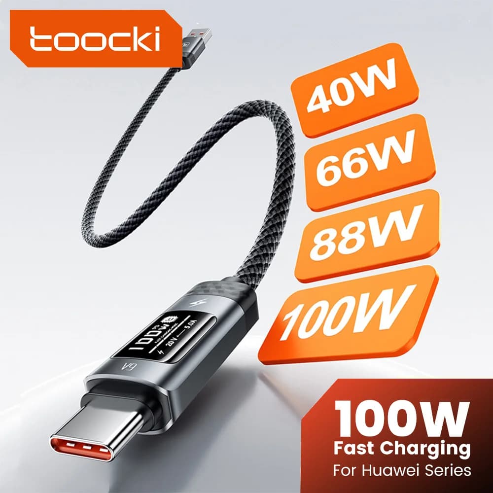 Toocki 100W USB A To USB C Cable OLED Digital Display 6A Fast Charging 480Mbps Data Transfer Cable for Samsung Huawei Honor
