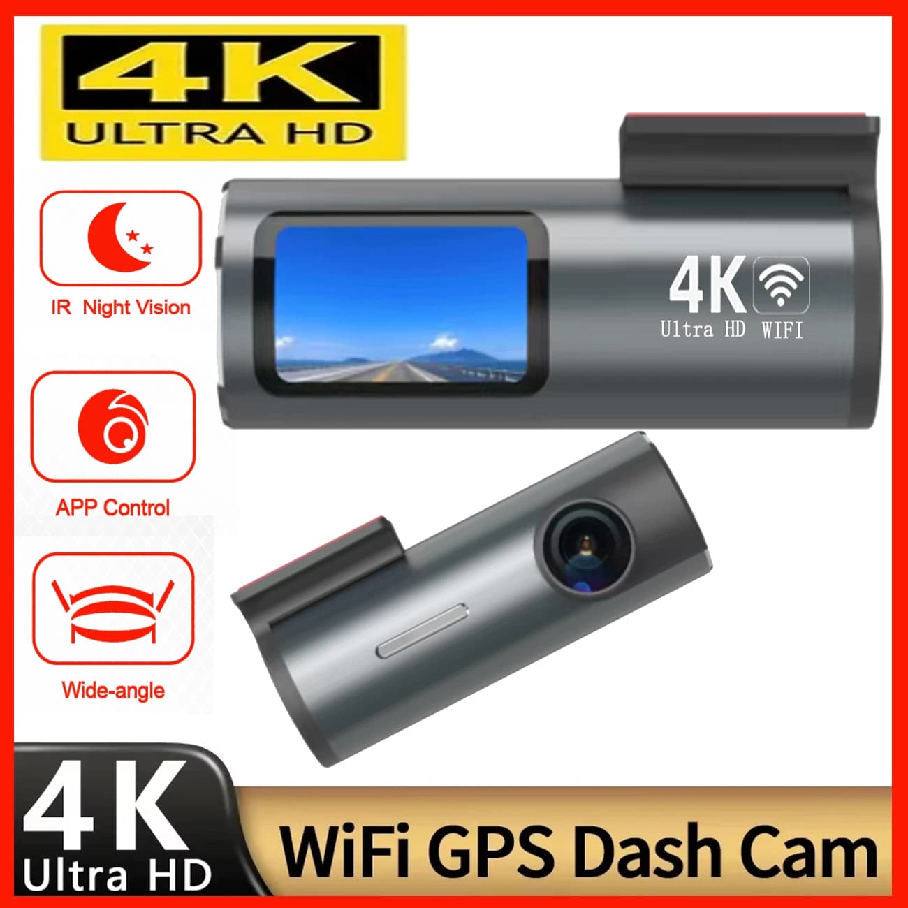 Dash Cam 4K 2 pollici Mini Car Dvr Doppia lente con GPS WIFI 24h Parcheggio 1080P Telecamera posteriore Visione notturna Scatola nera