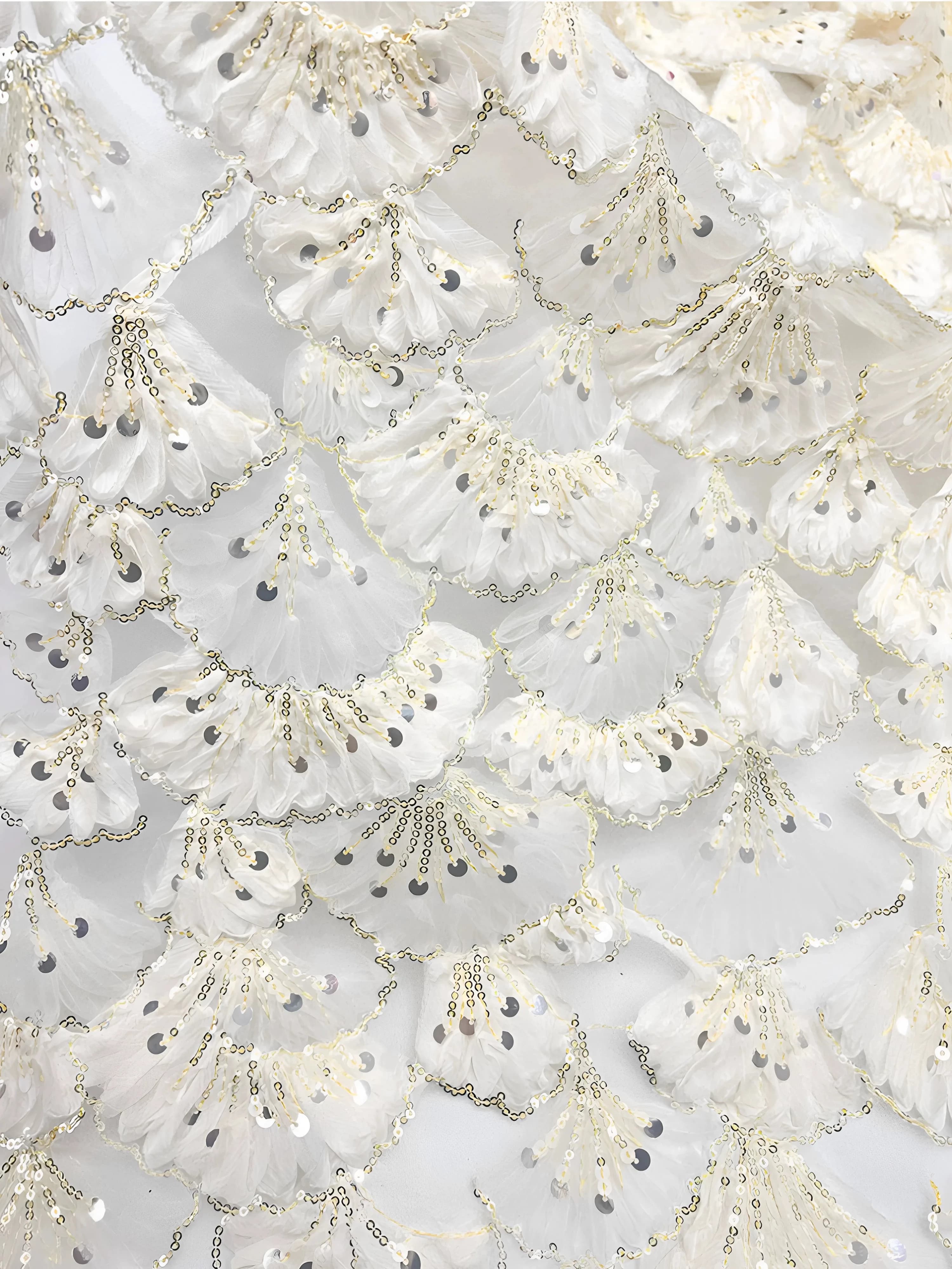 5yard 3D flower sequin embroidery lace fabric for clothing,DIY wedding dress Background curtain Designer fabric