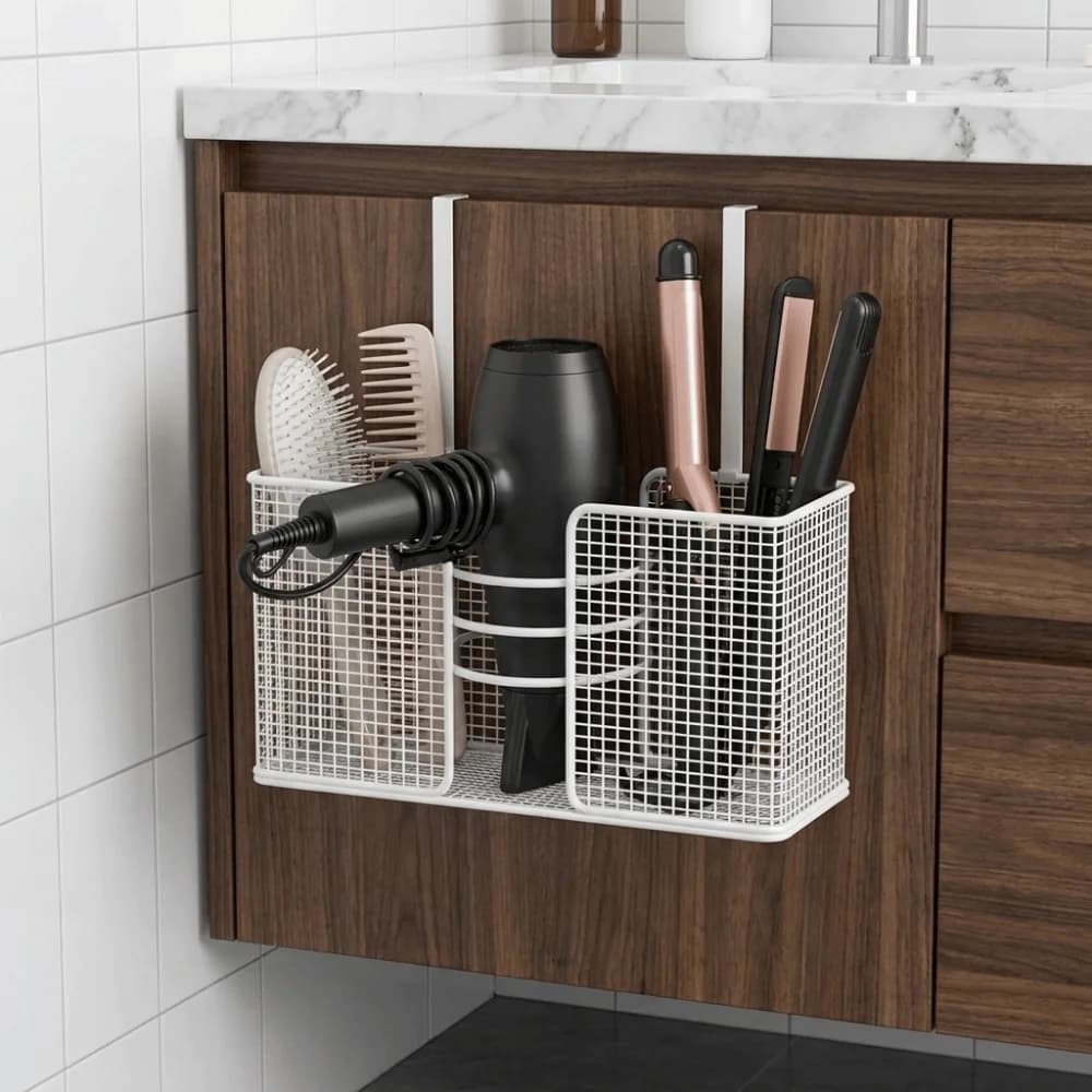Wall Mounted Hair Dryer Storage Rack No-Drill Iron Comb Curling Storage Rack Large Capacity Space Saving
