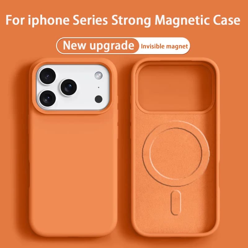 Cover in Silicone Liquido Arancione per Custodia MagSafe per iPhone 17 Pro Max Air 12 13 14 15 16 Pro Max, Cover Morbida Magnetica per Ricarica Wireless
